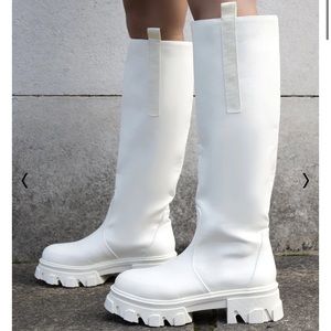 PUBLIC DESIRE GENIUS WIDE FIT KNEE HIGH CHUNKY SOLE BOOTS